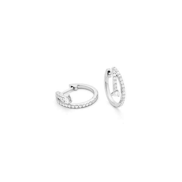 14K White Gold Diamond Hoop Earrings with Pear Diamond Accent, .32ctw