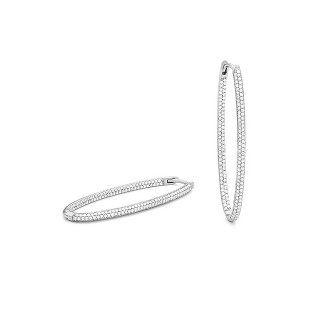 14K White Gold Large Diamond Hoop Earrings 1.05 Ctw