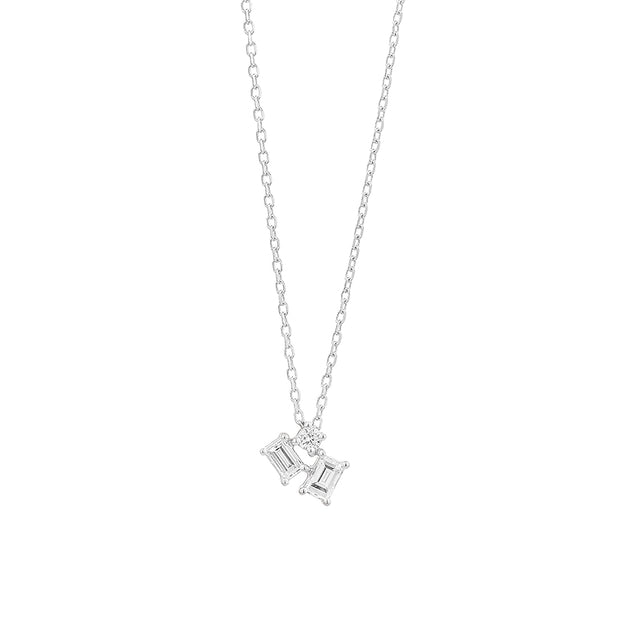 14k White Gold Round and Baguette Diamond Pendant, .30ctw