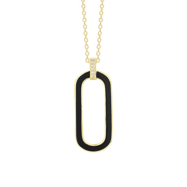 14k Yellow Gold Black Enamel and Diamond Pendant, 0.01ctw