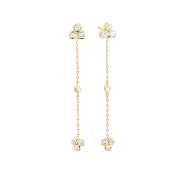 14K Yellow Gold Cluster Diamond Bezel Chain Earrings, 0.33ctw