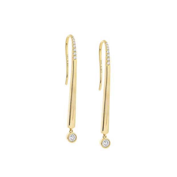 14K Yellow Gold Diamond Bezel Drop Earrings, .25ctw