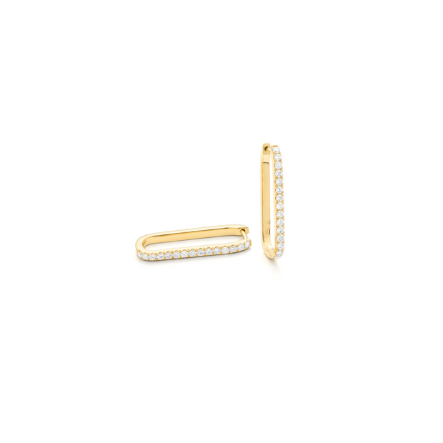 14K Yellow Gold Elongated Diamond Hoop Earrings, 0.55ctw