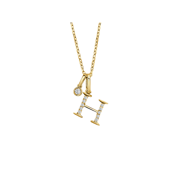 14K Yellow Gold Diamond Initial Pendant & Diamond Charm Necklace