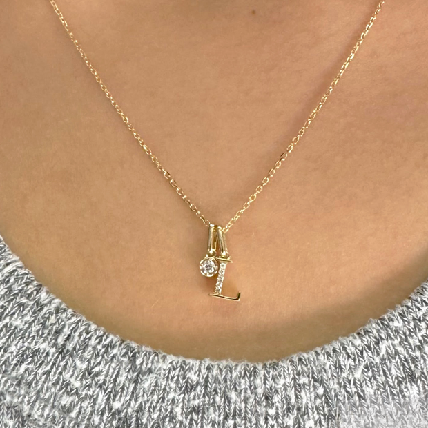 14K Yellow Gold Diamond Initial Pendant & Diamond Charm Necklace