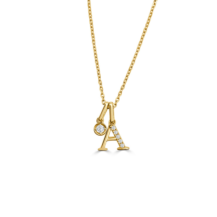 14K Yellow Gold Diamond Initial Pendant & Diamond Charm Necklace