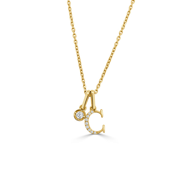 14K Yellow Gold Diamond Initial Pendant & Diamond Charm Necklace