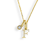 14K Yellow Gold Diamond Initial Pendant & Diamond Charm Necklace