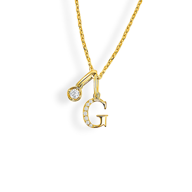 14K Yellow Gold Diamond Initial Pendant & Diamond Charm Necklace