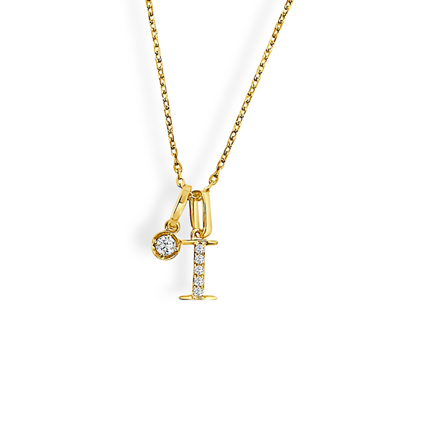 14K Yellow Gold Diamond Initial Pendant & Diamond Charm Necklace