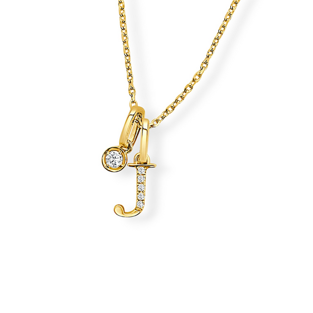 14K Yellow Gold Diamond Initial Pendant & Diamond Charm Necklace