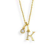 14K Yellow Gold Diamond Initial Pendant & Diamond Charm Necklace