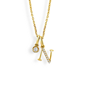 14K Yellow Gold Diamond Initial Pendant & Diamond Charm Necklace