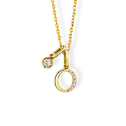 14K Yellow Gold Diamond Initial Pendant & Diamond Charm Necklace