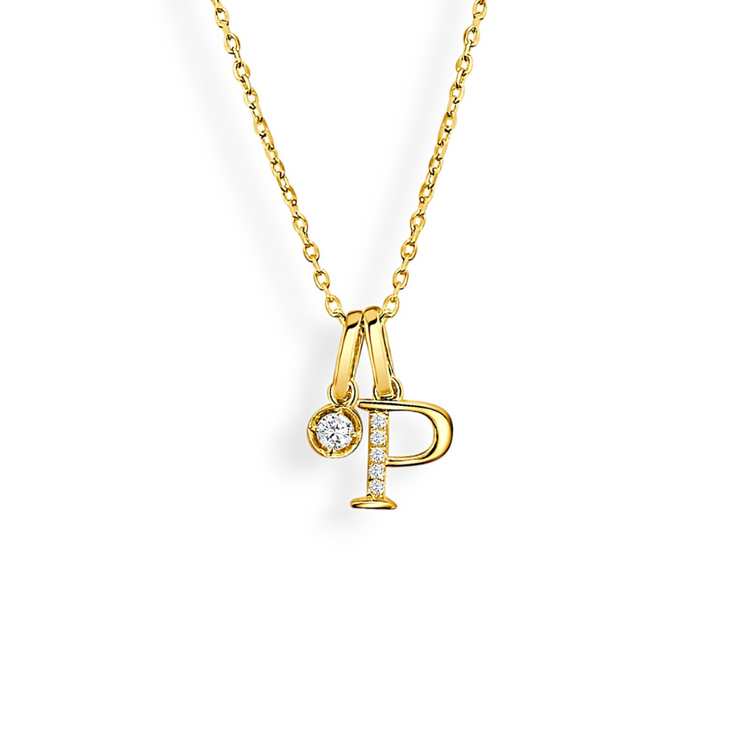 14K Yellow Gold Diamond Initial Pendant & Diamond Charm Necklace