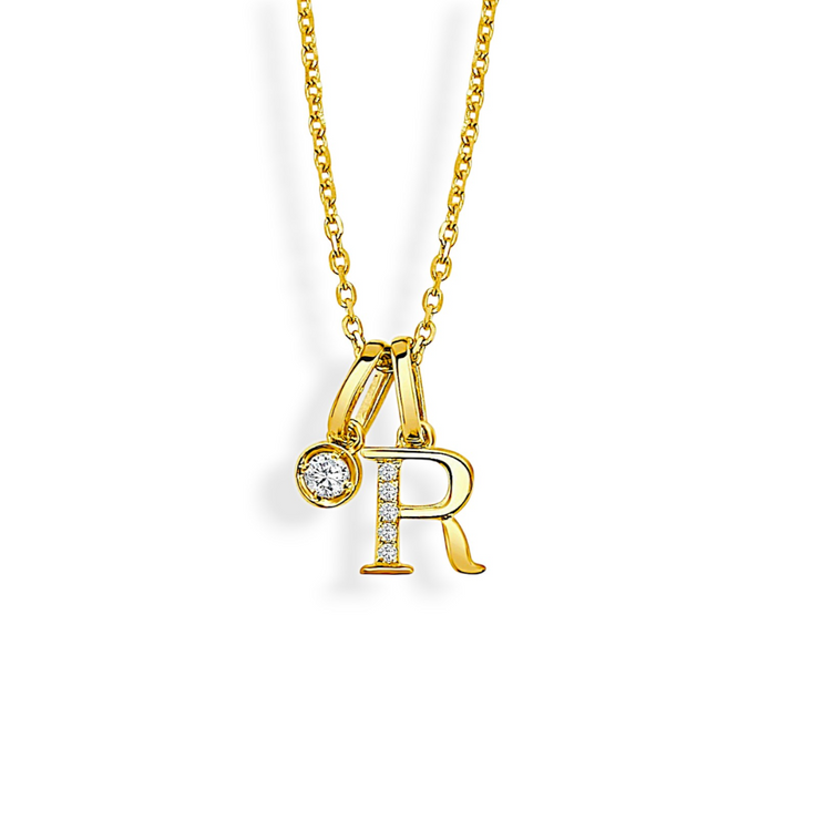 14K Yellow Gold Diamond Initial Pendant & Diamond Charm Necklace