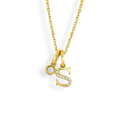 14K Yellow Gold Diamond Initial Pendant & Diamond Charm Necklace