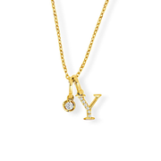 14K Yellow Gold Diamond Initial Pendant & Diamond Charm Necklace