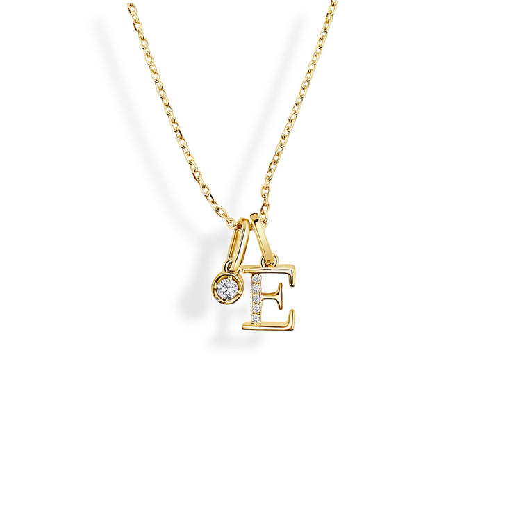 14K Yellow Gold Diamond Initial Pendant & Diamond Charm Necklace