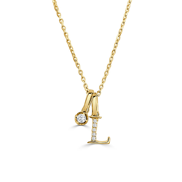 14K Yellow Gold Diamond Initial Pendant & Diamond Charm Necklace