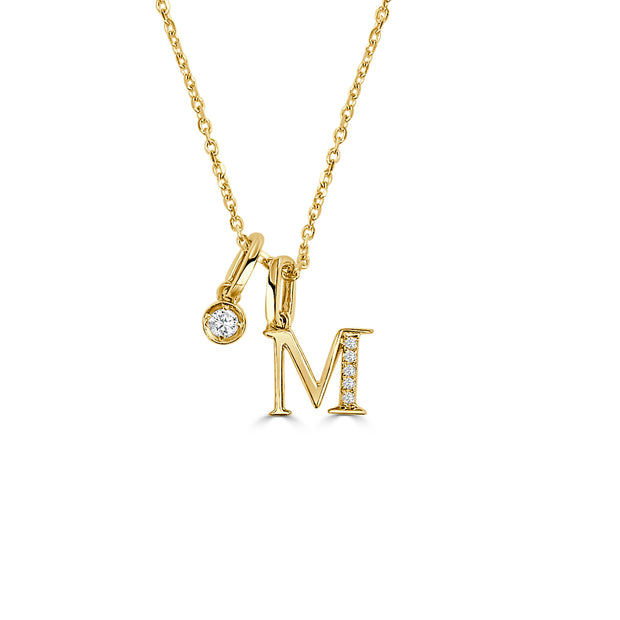 14K Yellow Gold Diamond Initial Pendant & Diamond Charm Necklace