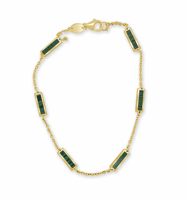 14k Yellow Gold Malachite 6-Station Bracelet