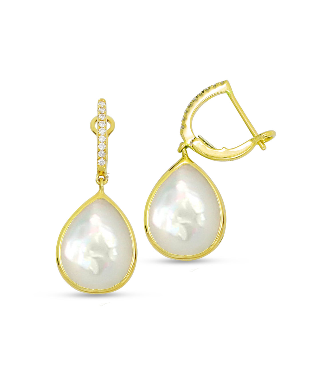 14K YG MOTHER top OF PEARL DANGLE EARRINGS