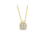 14k Yellow Gold Diamond Cushion Shaped Pendant Necklace