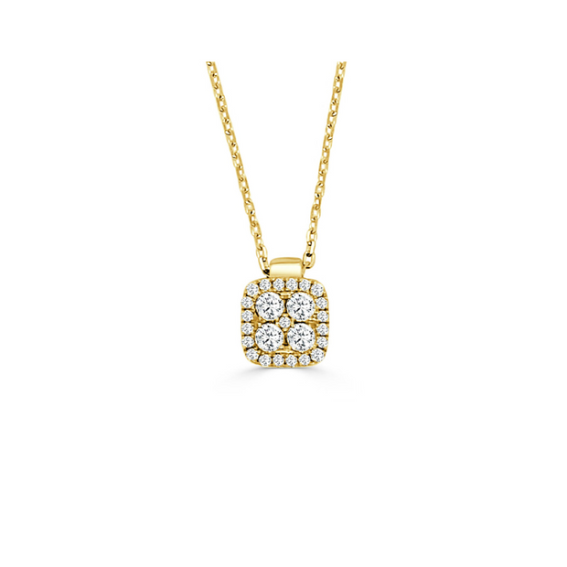 14k Yellow Gold Diamond Cushion Shaped Pendant Necklace