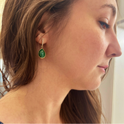 14k Yellow Gold Pear Cut Malachite and Diamond Drop Earrings