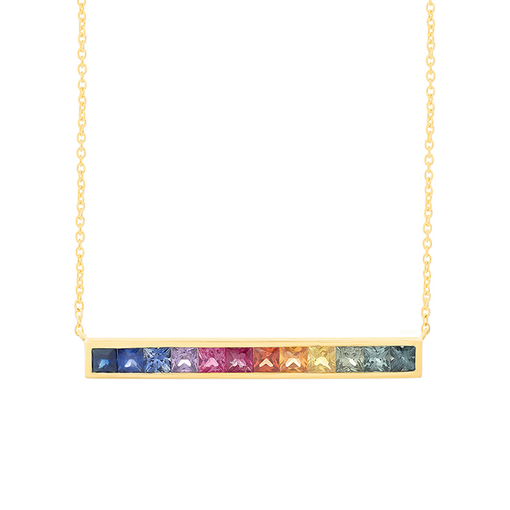 14k Yellow Gold Rainbow Sapphire Bar Pendant, 1.35ctw