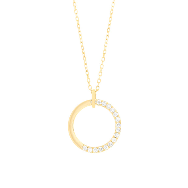 14k Yellow Gold Circle Half Diamond Pendant, 0.12ctw