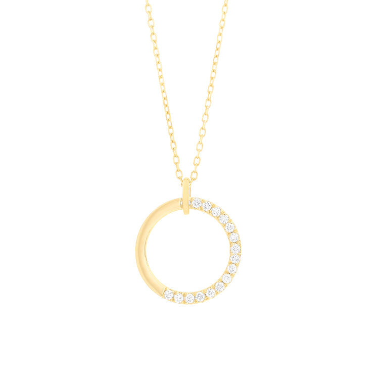 14k Yellow Gold Circle Half Diamond Pendant, 0.12ctw