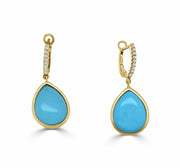 14k Yellow Gold Pear Cut Turquoise and Diamond Drop Earrings