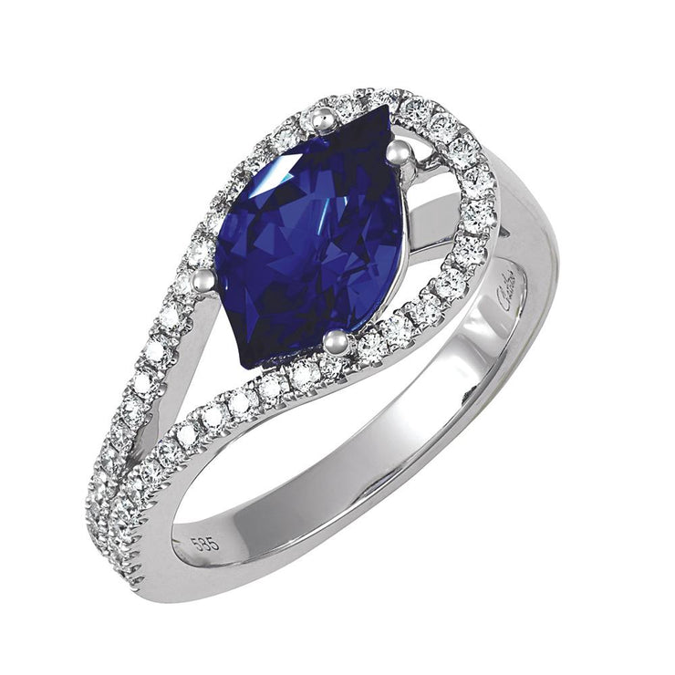 14K White Gold Chatham Lab Grown Blue Sapphire & Diamond Ring