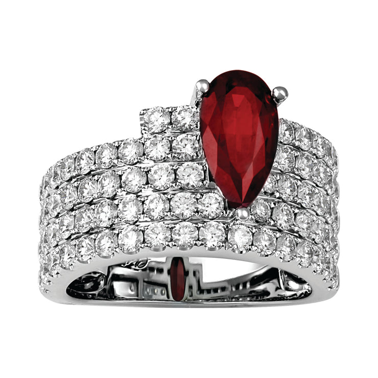 14K White Gold Chatham Lab Grown Pave Diamond & Ruby Ring