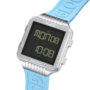 Glock Men's Stainless Steel Quartz Digital Watch-Silver & Light Blue GW-23-3-22