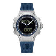 Glock Men's Stainless Steel Quartz Digital Analog Watch Silver & Dark Blue GW-24-2-24