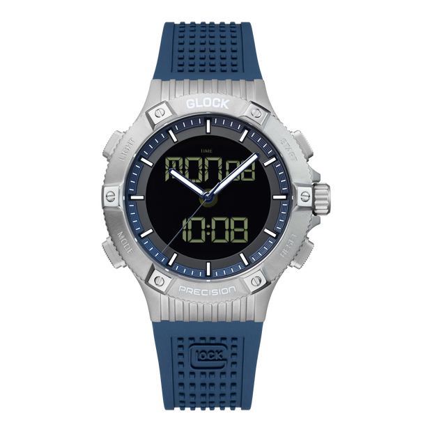 Glock Men's Stainless Steel Quartz Digital Analog Watch Silver & Dark Blue GW-24-2-24