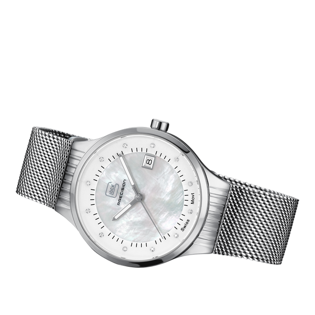 Glock Women's Stainless Steel Diamond Quartz Watch Silver/Mother of Pearl GW-28-1-18