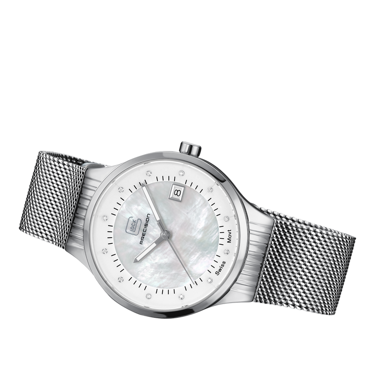 Glock Women's Stainless Steel Diamond Quartz Watch Silver/Mother of Pearl GW-28-1-18