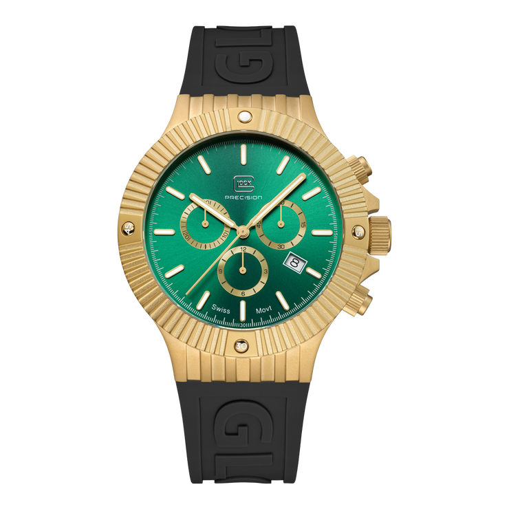 Glock Men's Stainless Steel Chronograph Quartz Watch Gold Tone/Green Dial GW-37-3-24