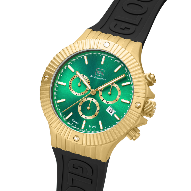 Glock Men's Stainless Steel Chronograph Quartz Watch Gold Tone/Green Dial GW-37-3-24