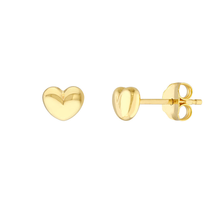 14K Yellow Gold Puffy Heart Stud Earrings