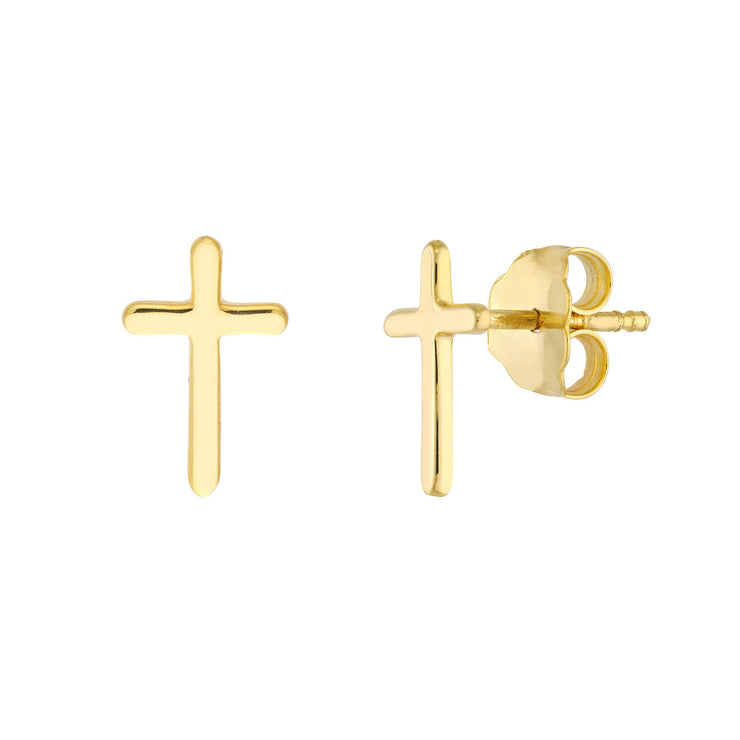 14k Yellow Gold Cross Stud Earrings