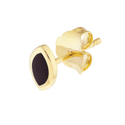 14k Yellow Gold Black Enamel Marquise Stud Earrings