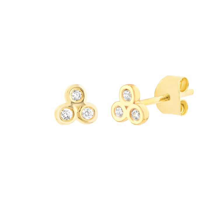 14K Gold 1/15tcw Diamond Trinity Stud Earrings