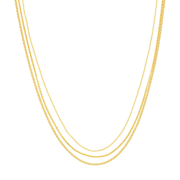 14K Yellow Gold Mixed-Link Triple Strand Necklace