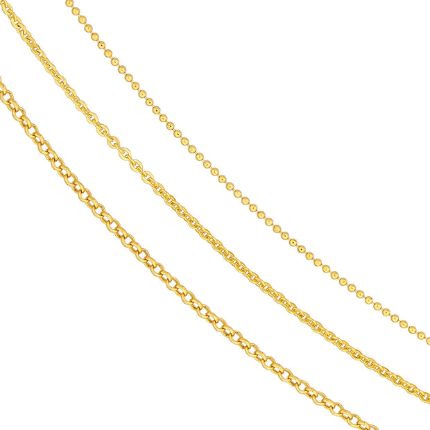 14K Yellow Gold Mixed-Link Triple Strand Necklace