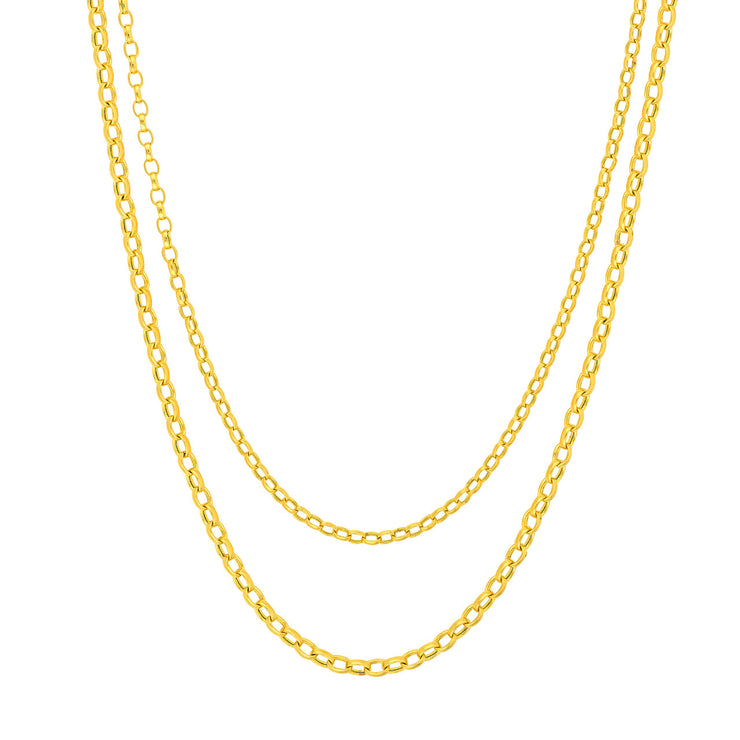 14K Yellow Gold Double Layer Light Oval Rolo Necklace